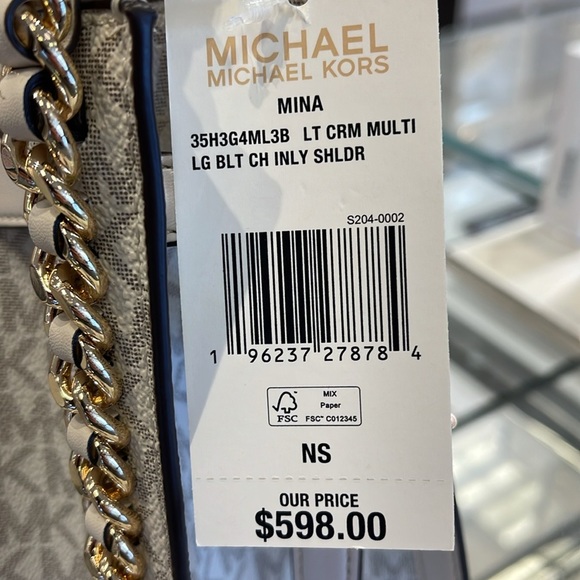 Michael Kors Mina Large Logo Shoulder Tote Bag Light Cream NWT - Picture 10 of 16